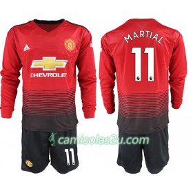 Camisolas de Futebol Manchester United MARTIAL 11 Criança Equipamento Principal 2018/19 Manga Comprida